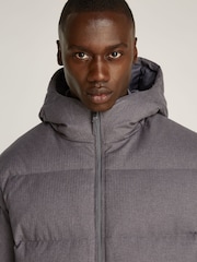 Calvin Klein Grey Short Wool Hooded Puffer Jacket - Image 4 of 6