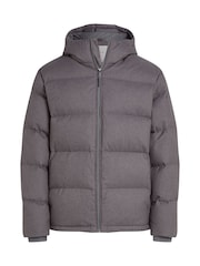 Calvin Klein Grey Short Wool Hooded Puffer Jacket - Image 5 of 6