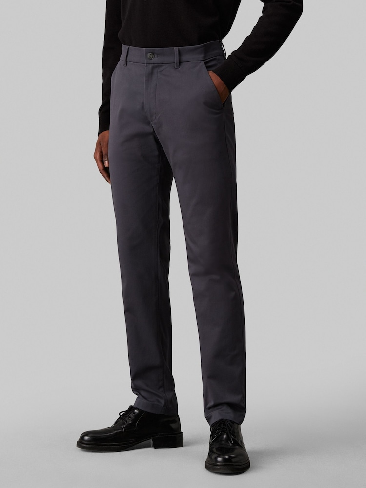 Calvin Klein Grey Slim Fit Satin Stretch Chino Trousers - Image 1 of 4