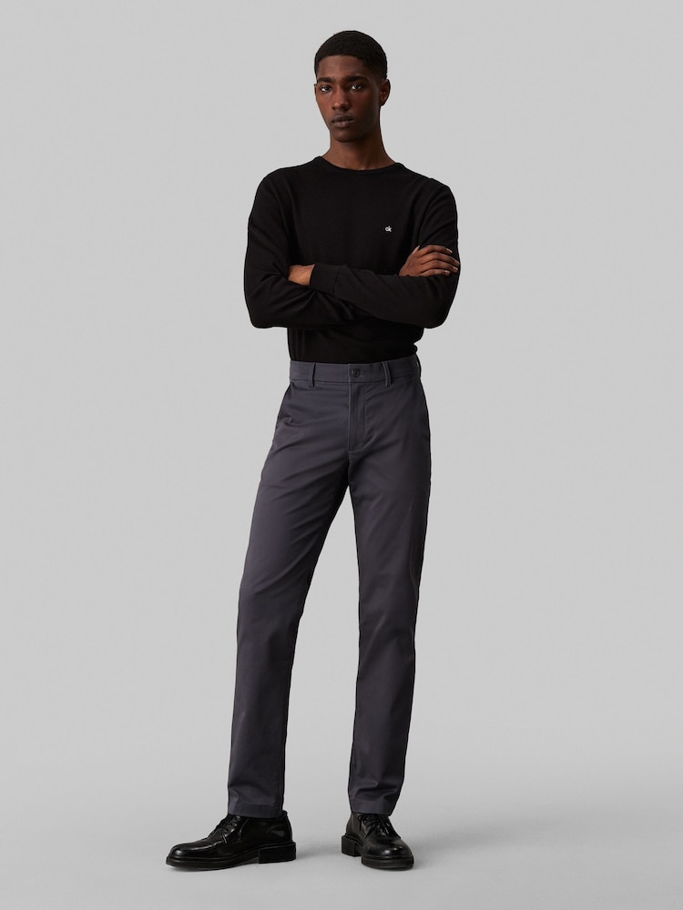 Calvin Klein Grey Slim Fit Satin Stretch Chino Trousers - Image 2 of 4
