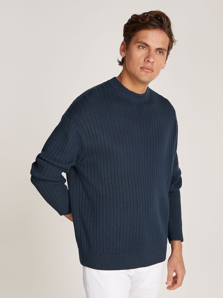 Calvin Klein Blue Crew Neck Knit Jumper - Image 1 of 6