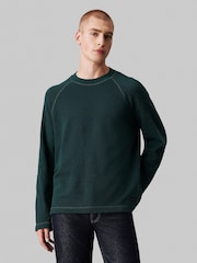 Calvin Klein Green 100% Cotton Washed Woven Label Waffle Raglan T-Shirt - Image 1 of 4