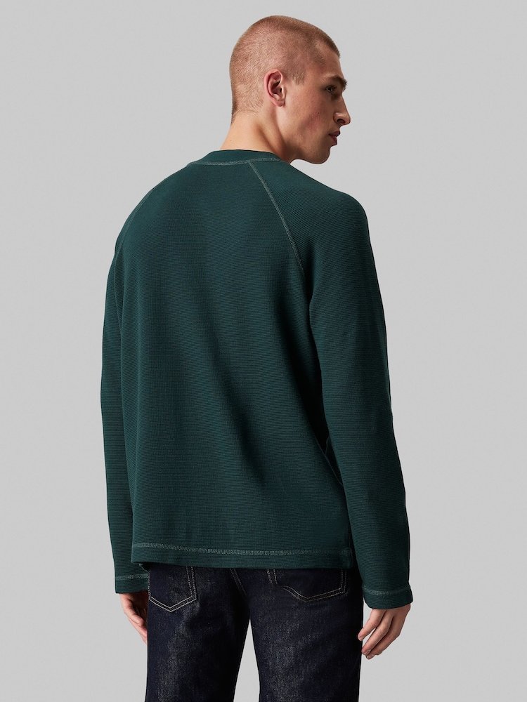 Calvin Klein Green 100% Cotton Washed Woven Label Waffle Raglan T-Shirt - Image 2 of 4