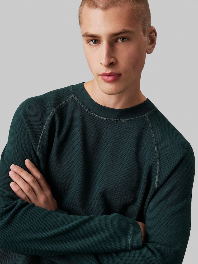 Calvin Klein Green 100% Cotton Washed Woven Label Waffle Raglan T-Shirt - Image 4 of 4