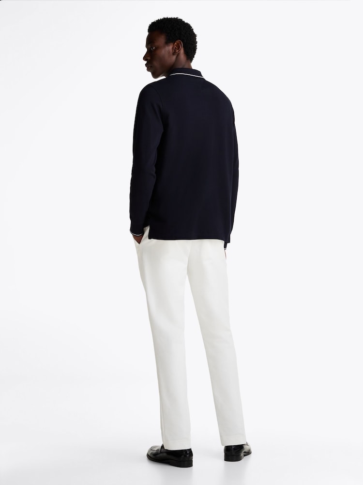 Tommy Hilfiger Blue Regular Fit Long Sleeved Quarter Zip Detail Polo Shirt - Image 2 of 5