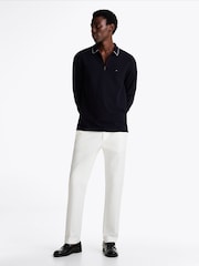 Tommy Hilfiger Blue Regular Fit Long Sleeved Quarter Zip Detail Polo Shirt - Image 3 of 5