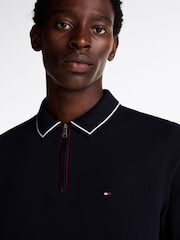 Tommy Hilfiger Blue Regular Fit Long Sleeved Quarter Zip Detail Polo Shirt - Image 4 of 5