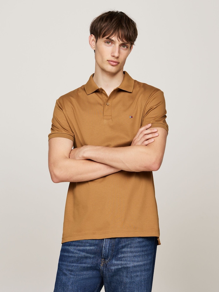 Tommy Hilfiger Brown Regular Fit Liquid 100% Cotton Essential Polo Shirt - Image 1 of 5