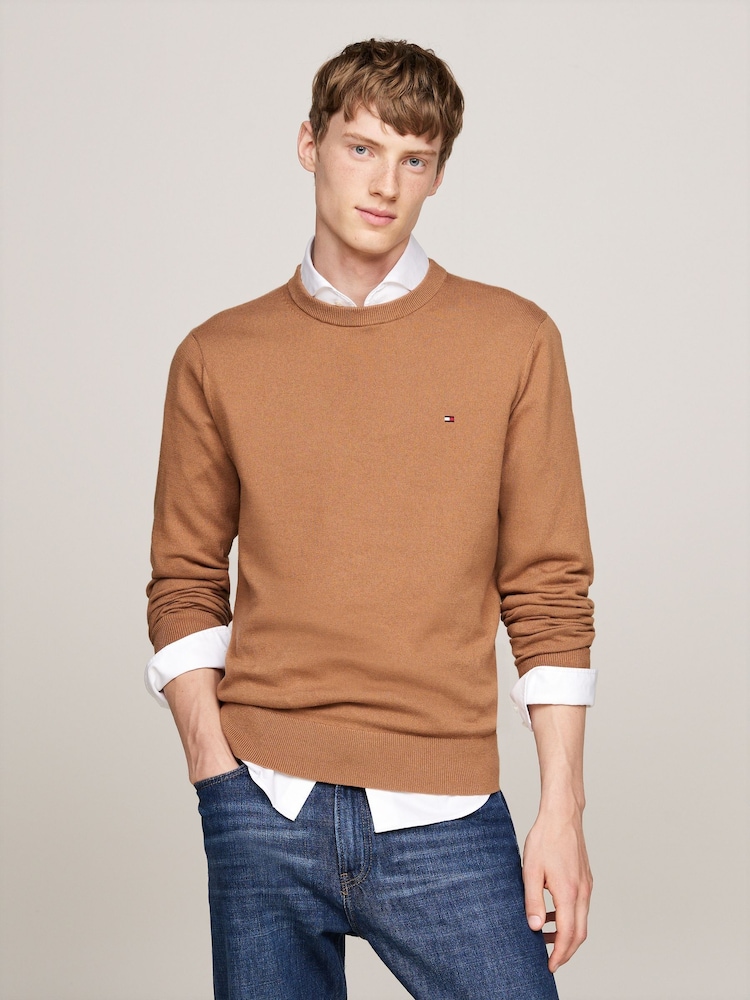 Tommy Hilfiger Brown Cotton Blend Jumper With Cashmere - Image 3 of 6