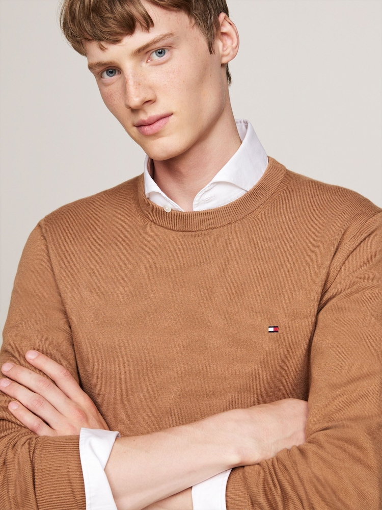Tommy Hilfiger Brown Cotton Blend Jumper With Cashmere - Image 4 of 6