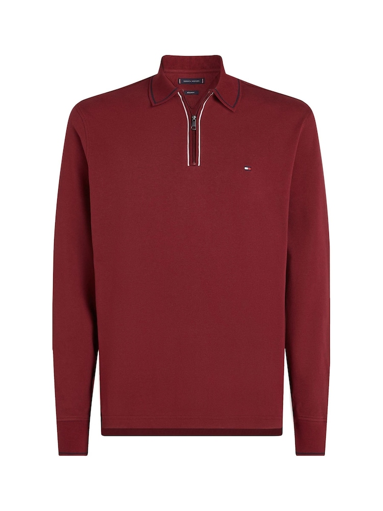Rot - Tommy Hilfiger – langärmliges Polo-Shirt mit Viertelreißverschluss in normaler Passform - Bild 1 von 3 Rot - Tommy Hilfiger – langärmliges Polo-Shirt mit Viertelreißverschluss in normaler Passform - Bild 1 von 3