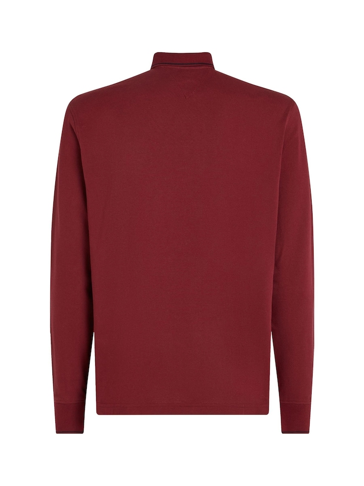 Tommy Hilfiger Red Regular Fit Long Sleeved Quarter Zip Detail Polo Shirt - Image 2 of 3