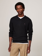 črna - Tommy Hilfiger Pima Cashmere V-Neck Sweater - Slika 1 iz 5