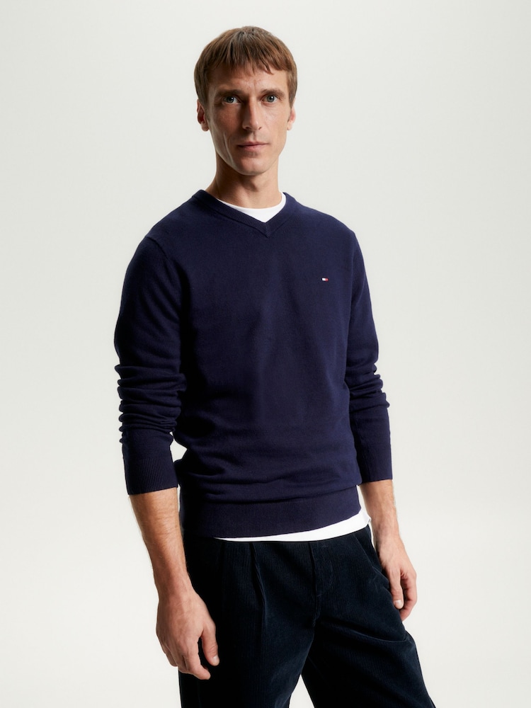 Tommy Hilfiger Blue Pima Cashmere V-Neck Sweater - Image 1 of 5