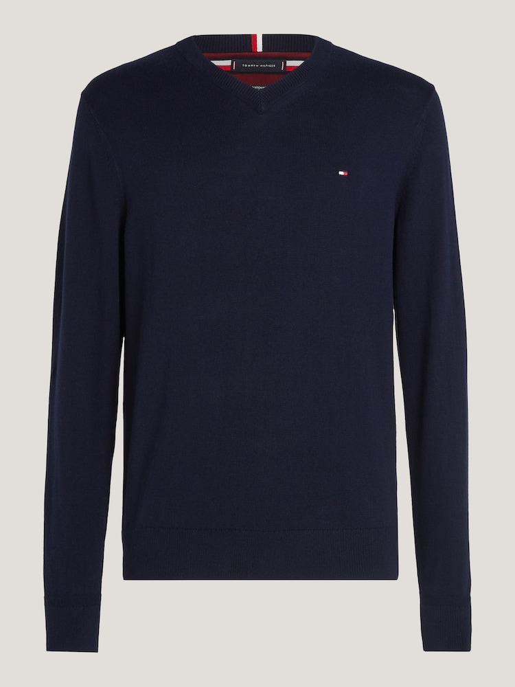 Tommy Hilfiger Blue Pima Cashmere V-Neck Sweater - Image 5 of 5