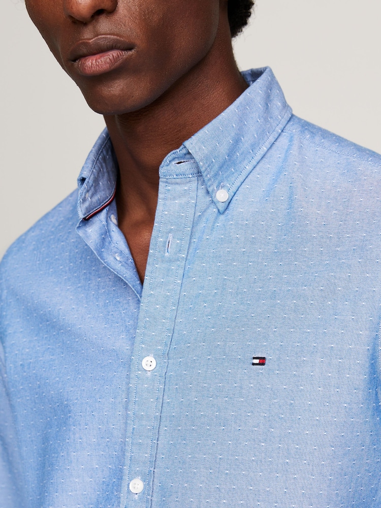 Tommy Hilfiger Blue Slim Fit Oxford Dobby Shirt - Image 3 of 5