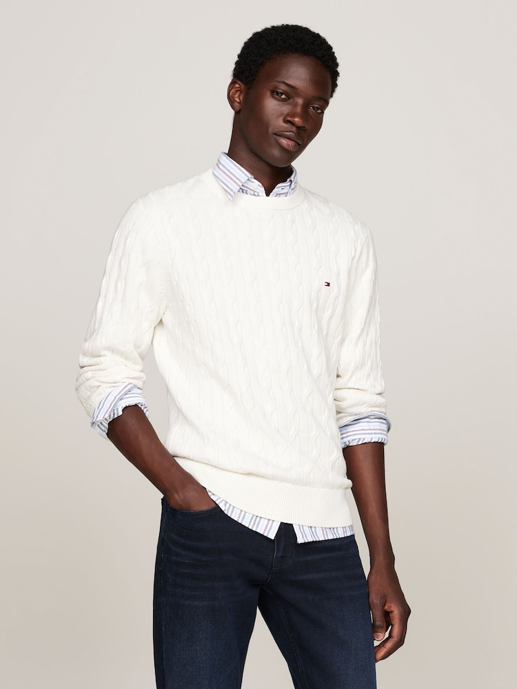 Tommy Hilfiger White Classic Cable Jumper - Image 1 of 5