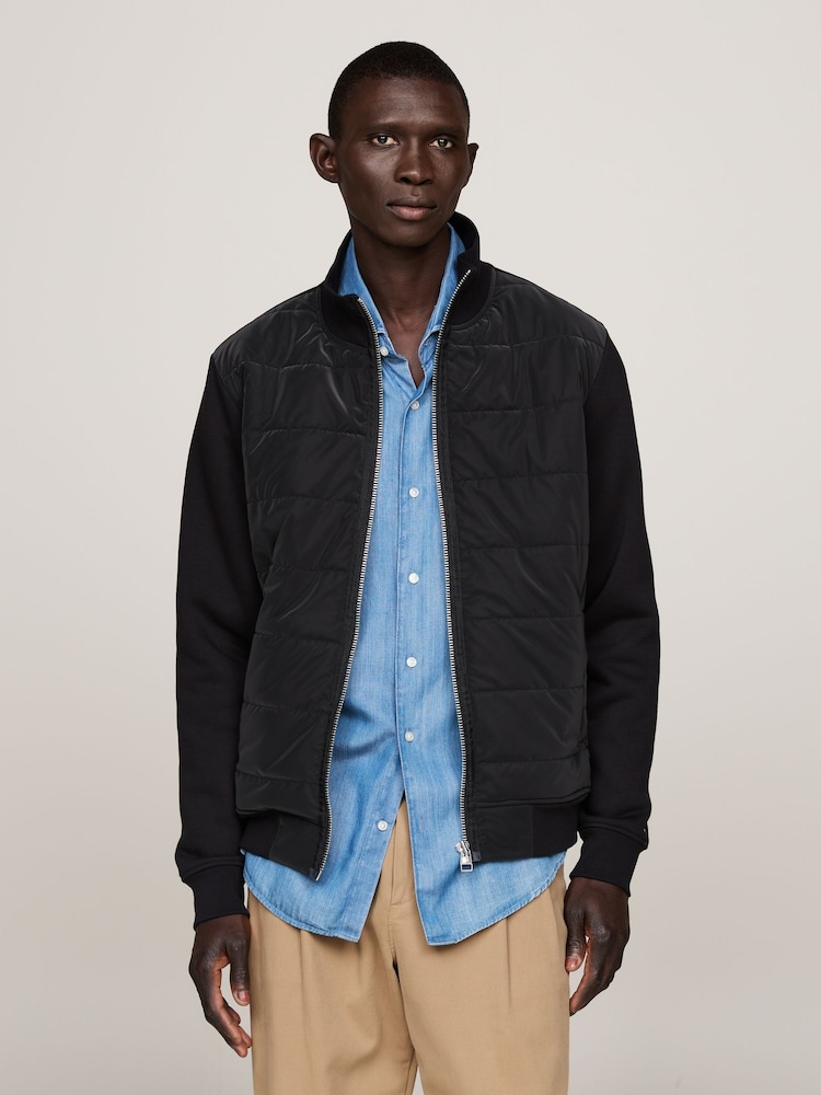 Tommy Hilfiger Mix Media Zip Stand Collar Black Sweatshirt - Image 1 of 5