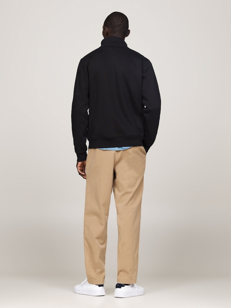 Tommy Hilfiger Mix Media Zip Stand Collar Black Sweatshirt - Image 2 of 5 Tommy Hilfiger Mix Media Zip Stand Collar Black Sweatshirt - Image 2 of 5