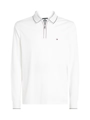 Tommy Hilfiger White Regular Fit Long Sleeved Quarter Zip Detail Polo Shirt - Image 1 of 2