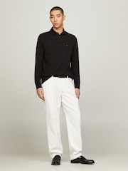 Zwart - Tommy Hilfiger 1985 poloshirt met lange mouwen en standaard pasvorm - Image 1 of 4