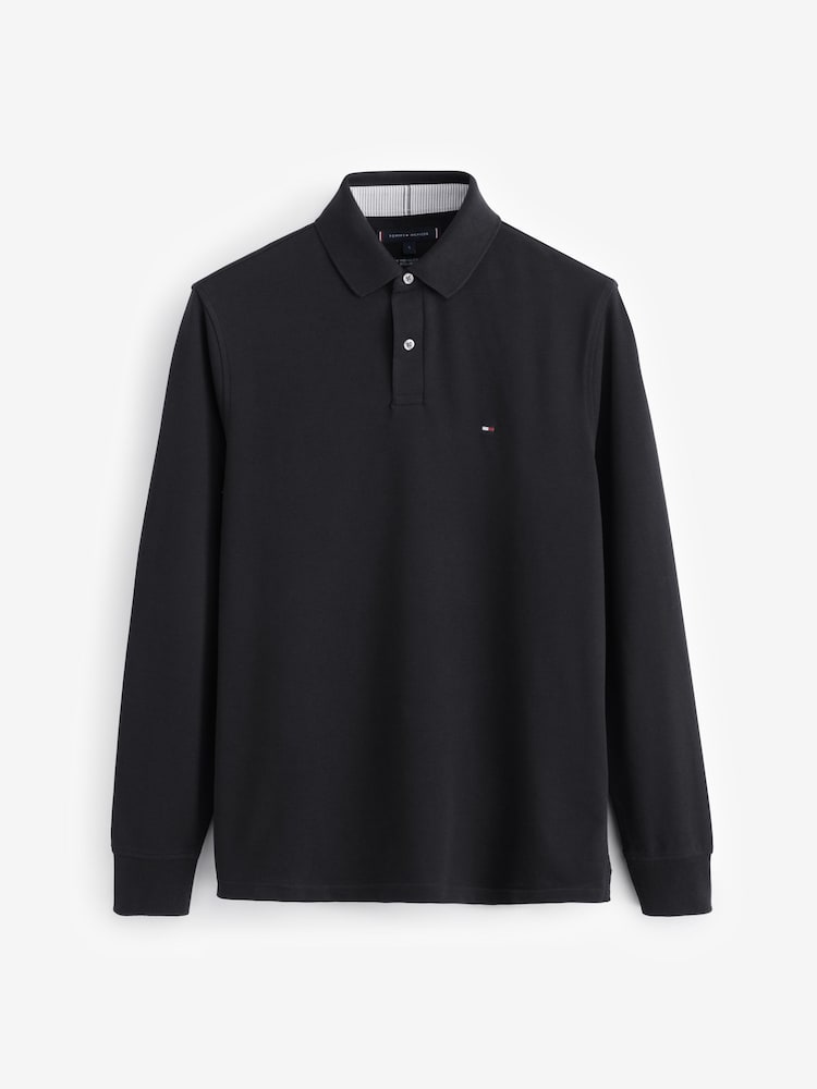 Zwart - Tommy Hilfiger 1985 poloshirt met lange mouwen en standaard pasvorm - Image 4 of 4