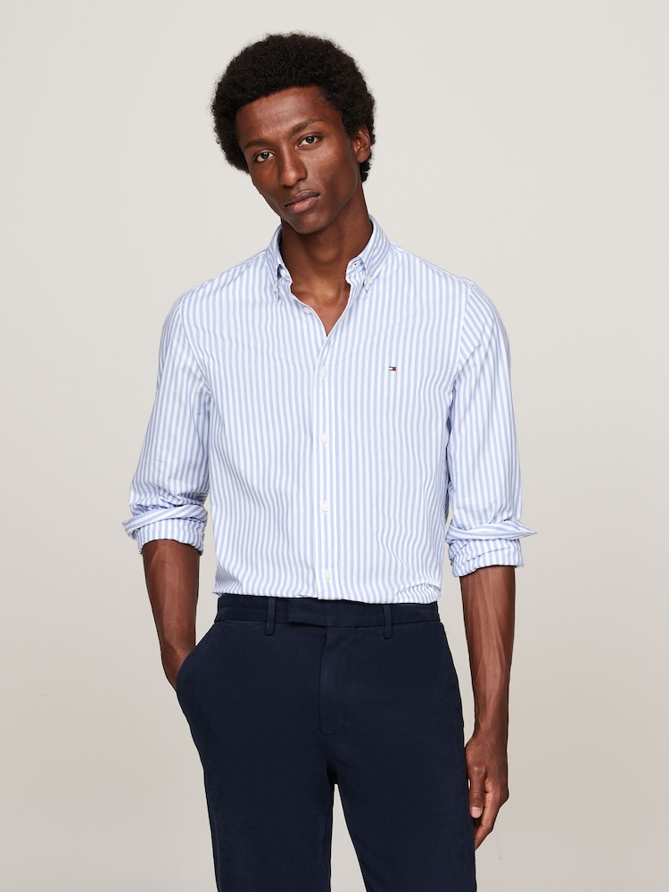 Tommy Hilfiger Blue Slim Fit Classic Poplin Stripe Shirt - Image 1 of 5
