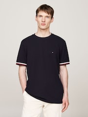 Tommy Hilfiger Blue Global Stripe Cuff Pique 100% Cotton T-Shirt - Image 1 of 5