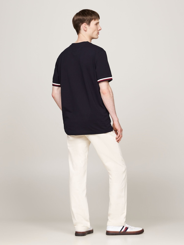 Tommy Hilfiger Blue Global Stripe Cuff Pique 100% Cotton T-Shirt - Image 2 of 5