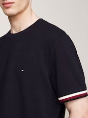 Tommy Hilfiger Blue Global Stripe Cuff Pique 100% Cotton T-Shirt - Image 3 of 5