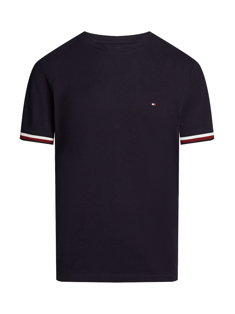 Tommy Hilfiger Blue Global Stripe Cuff Pique 100% Cotton T-Shirt - Image 5 of 5