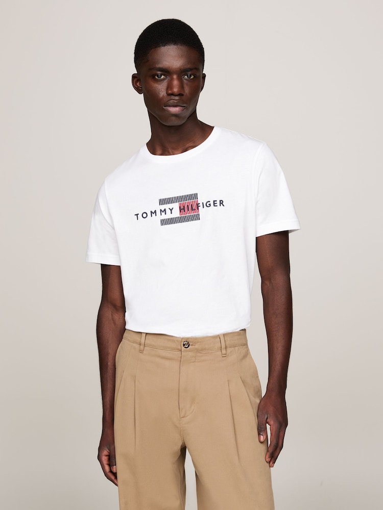 Tommy Hilfiger White 100% Cotton Flag Embroidered T-Shirt - Image 1 of 5