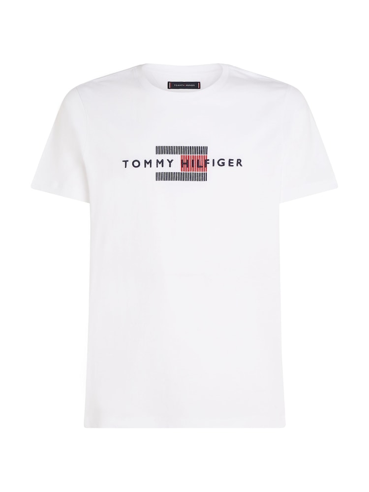 Tommy Hilfiger White 100% Cotton Flag Embroidered T-Shirt - Image 5 of 5