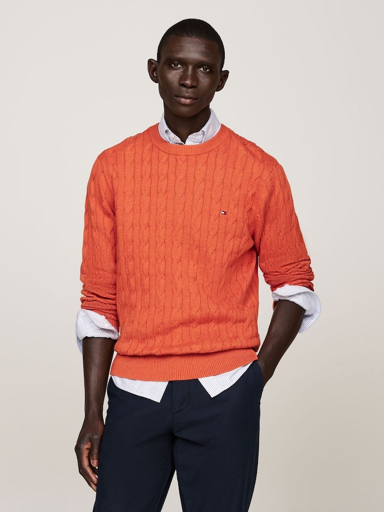 Tommy Hilfiger Orange Classic Cable Jumper - Image 1 of 5 Tommy Hilfiger Orange Classic Cable Jumper - Image 1 of 5