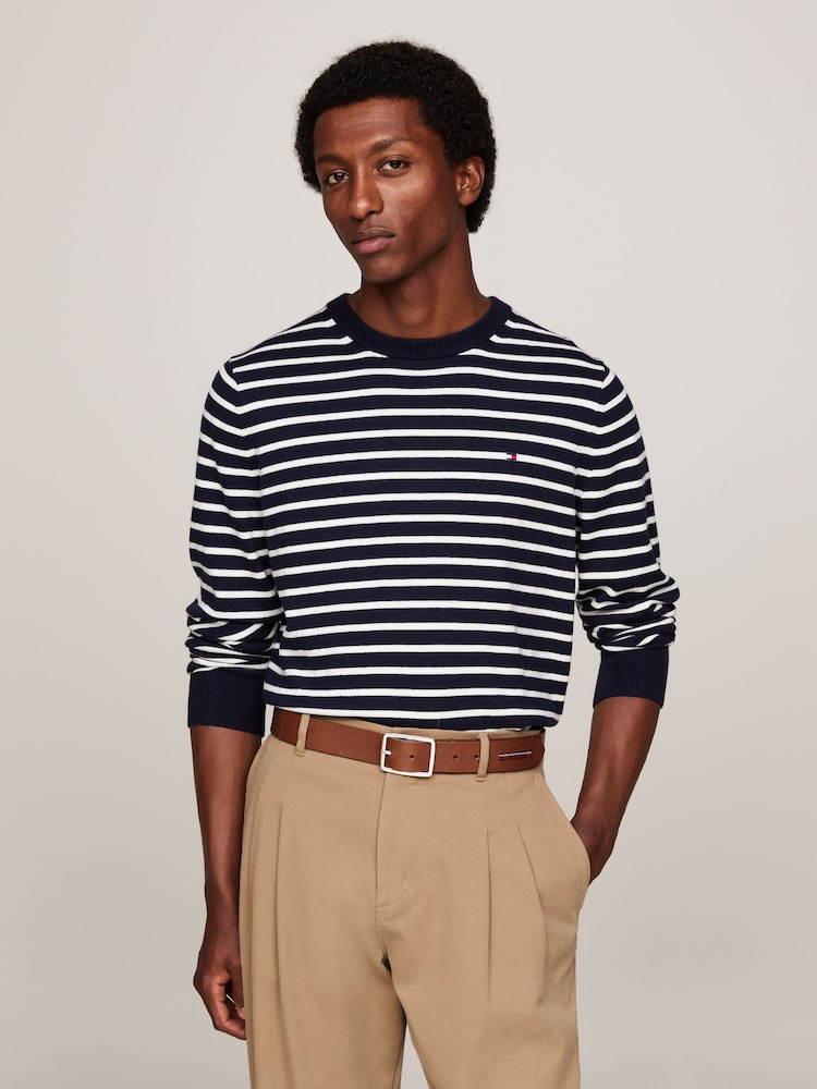 Tommy Hilfiger Blue Cotton Blend Jumper With Cashmere - Image 1 of 5 Tommy Hilfiger Blue Cotton Blend Jumper With Cashmere - Image 1 of 5