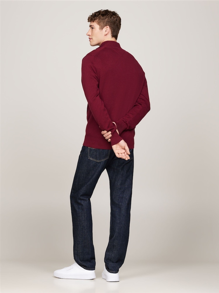 Tommy Hilfiger Red Quarter Zip Cotton Blend Jumper With Cashmere - Image 2 of 5