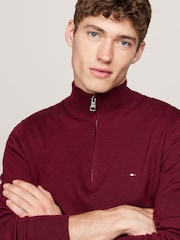 Tommy Hilfiger Red Quarter Zip Cotton Blend Jumper With Cashmere - Image 3 of 5