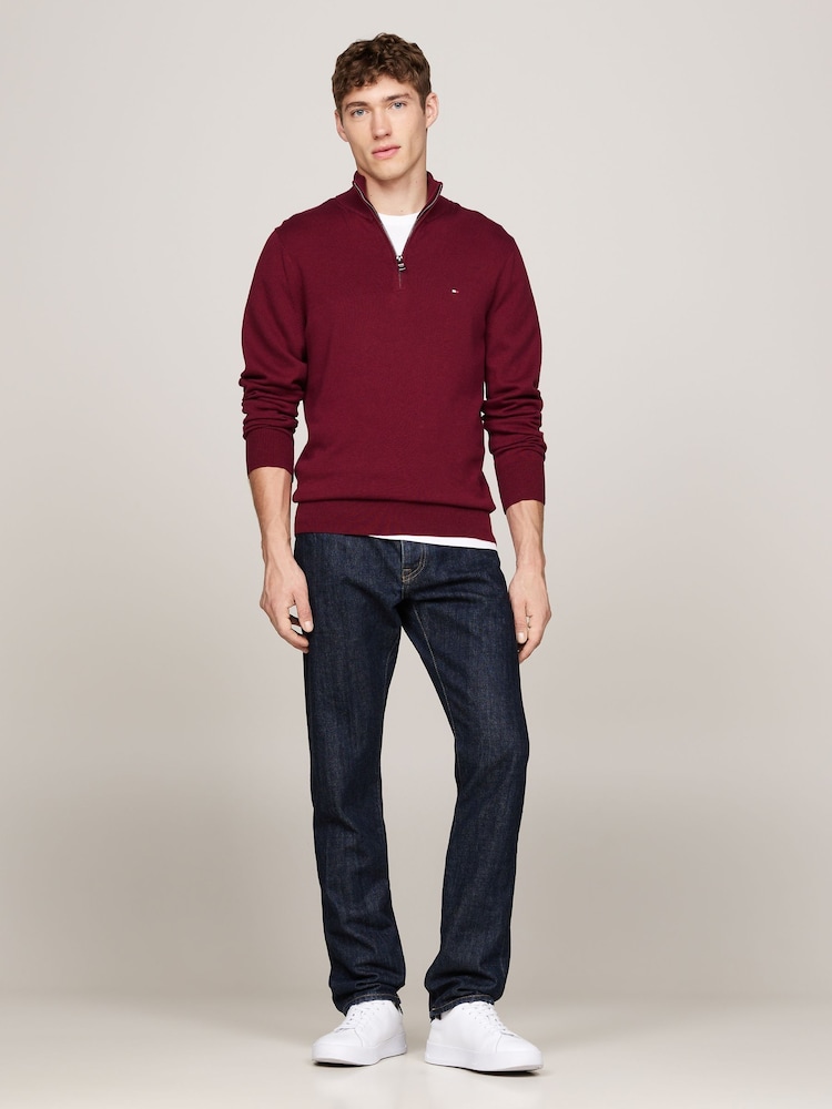 Tommy Hilfiger Red Quarter Zip Cotton Blend Jumper With Cashmere - Image 4 of 5