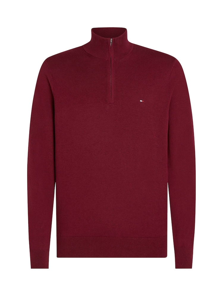 Tommy Hilfiger Red Quarter Zip Cotton Blend Jumper With Cashmere - Image 5 of 5