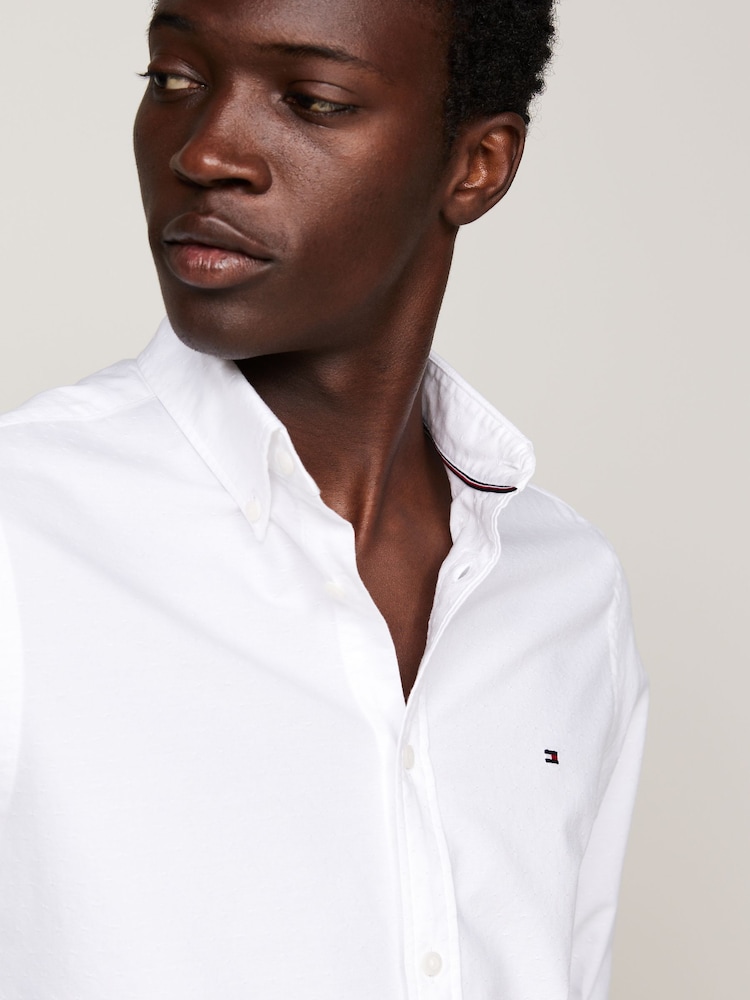 Tommy Hilfiger White Slim Fit Oxford Dobby Shirt - Image 3 of 5