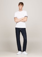 Tommy Hilfiger White Global Stripe Cuff Pique 100% Cotton T-Shirt - Image 1 of 5