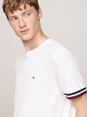 Tommy Hilfiger White Global Stripe Cuff Pique 100% Cotton T-Shirt - Image 2 of 5