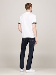 Tommy Hilfiger White Global Stripe Cuff Pique 100% Cotton T-Shirt - Image 4 of 5