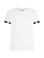 Tommy Hilfiger White Global Stripe Cuff Pique 100% Cotton T-Shirt - Image 5 of 5