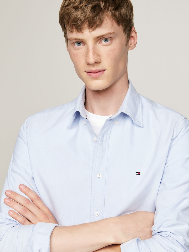 Buy Tommy Hilfiger Blue Regular Fit Solid Heritage Oxford Shirt from ...