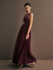 Maya Purple One Shoulder Tulle Maxi Dress With Embellished Motif - Image 1 of 3