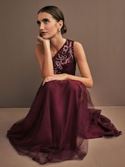 Maya Purple One Shoulder Tulle Maxi Dress With Embellished Motif - Image 2 of 3