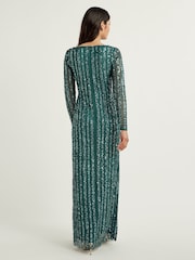 Maya Green Stripe Embellished Long Sleeve Wrap Maxi Dress - Image 2 of 3