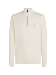 Crème - Tommy Hilfiger trui van een mix van katoen en kasjmier met kwartrits - Image 1 of 3