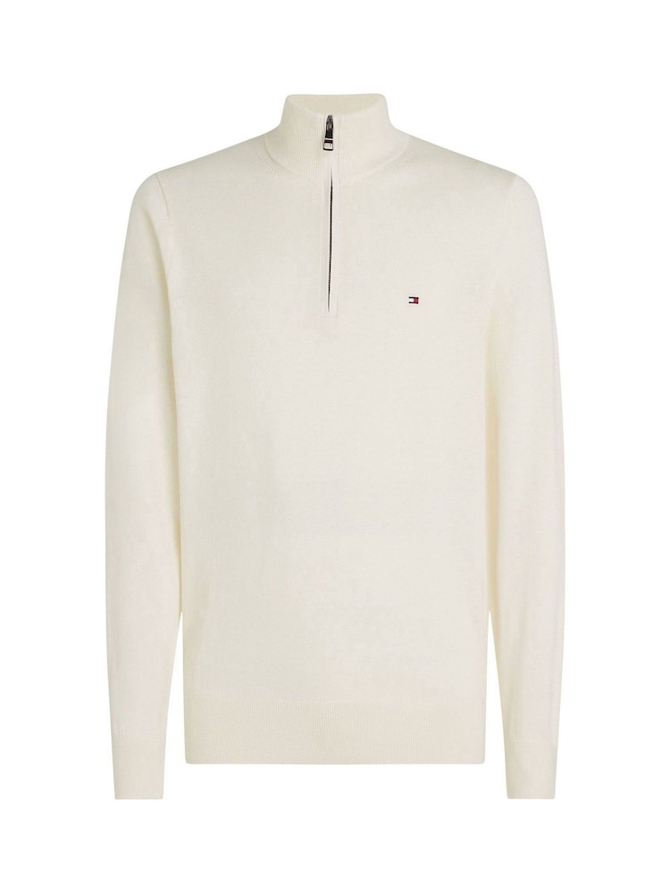 Crème - Tommy Hilfiger trui van een mix van katoen en kasjmier met kwartrits - Image 1 of 3